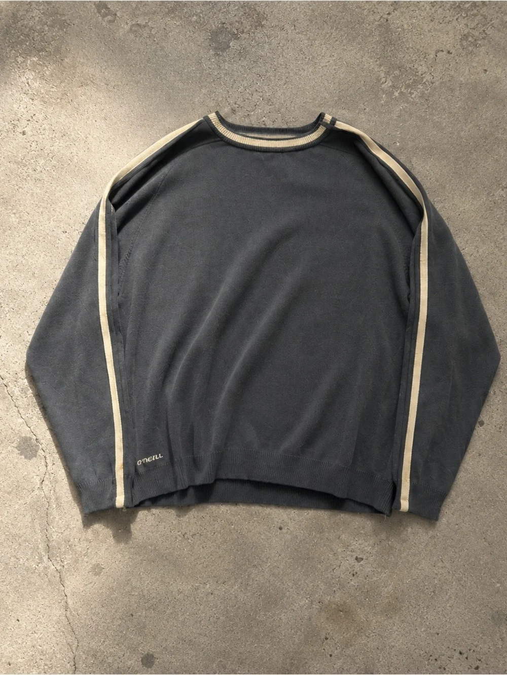 O'Neill Men's Dark Gray Crewneck Sweater with Cream Trim